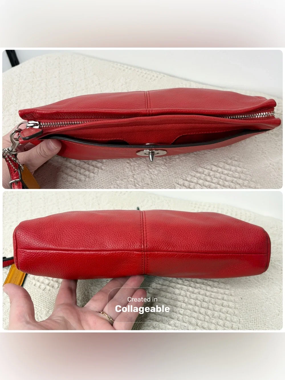 Coach Red Park Leather Large Clutch F49481 Vermillion Silver Wristlet Pouch